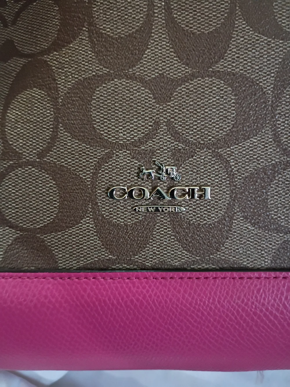 Coach Brown Signature Satchel with Pink Trim